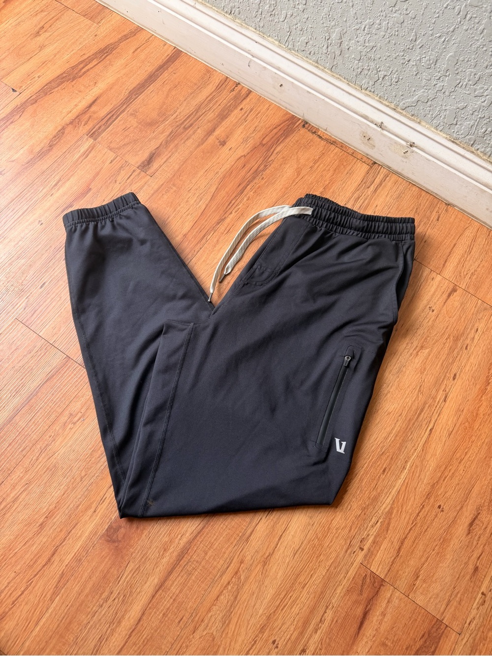 V-Logo Men's Black Athletic Joggers with Zipper Pocket